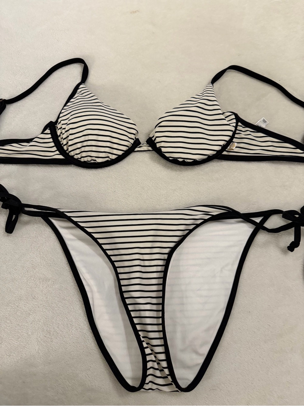 La Vie En Rose Striped Black & White Women's Tie-Side Bikini